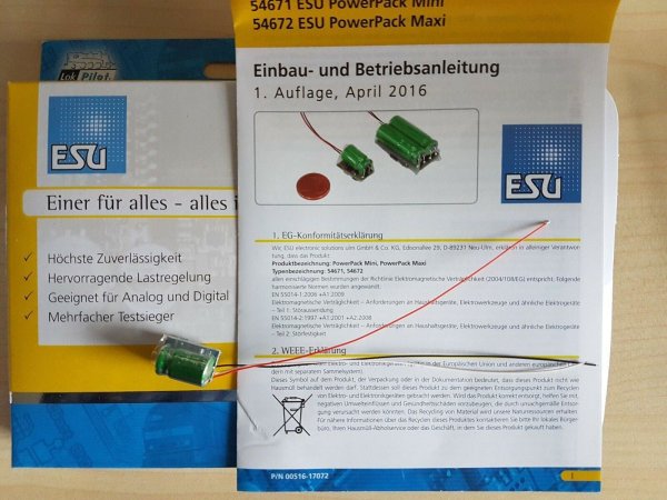 ESU 54671 PowerPack Mini Energiespeicher für Decoder Spur N, TT, H0  (54670)