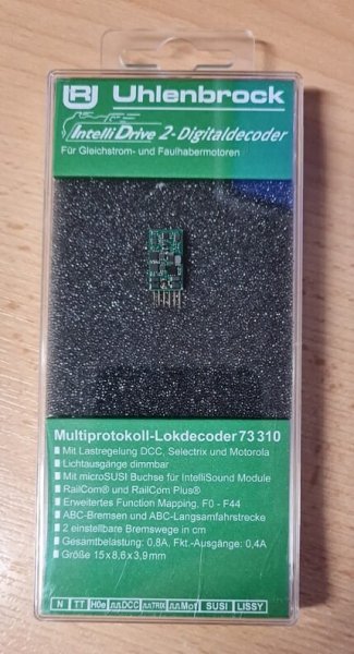 Uhlenbrock 73310 Mini Multiprotokoll Decoder MOT DCC 6-pol. Stecker + Micro SUSI