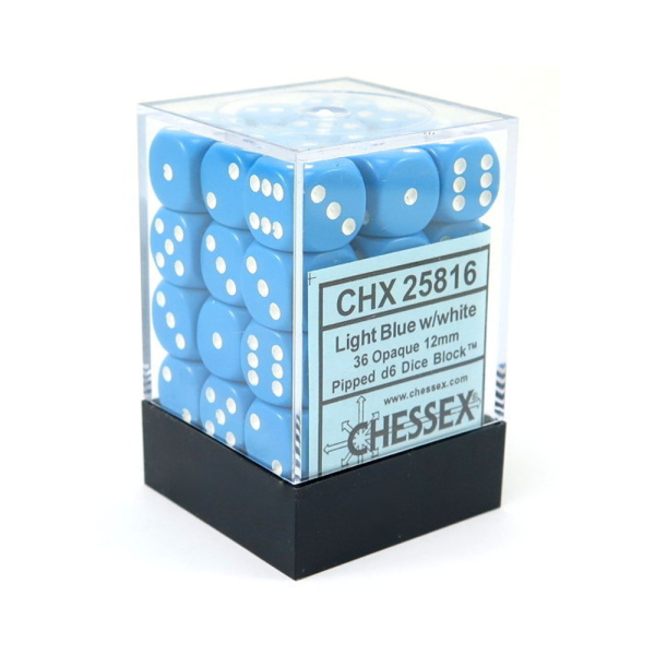 Chessex Würfelbox Light Blue/white Opaque 12mm d6 Dice Block (36 Dice)