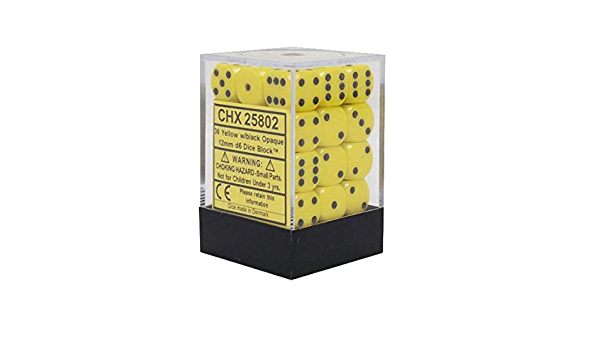 Chessex Würfelbox Yellow/black Opaque 12mm d6 Dice Block (36 Dice)