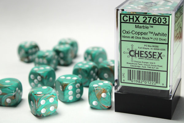 Chessex Bright Green/black Vortex 16mm d6 Dice Block (12 Dice)
