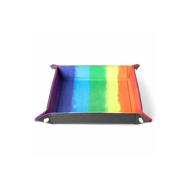 Velvet Dice Tray With Leather Backing: Watercolor Rainbow 10″x10″
