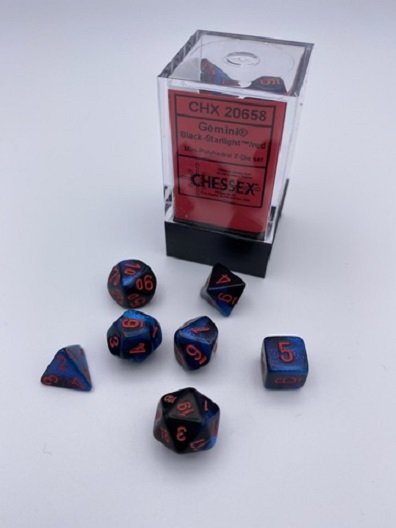 Gemini® Mini-Polyhedral Black-Starlight™/red 7-Die Set
