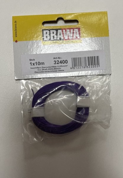 Brawa32400 hochflexible Decoderlitze (lila) 0,05mm² 10m Cu.26*0,05/0,60