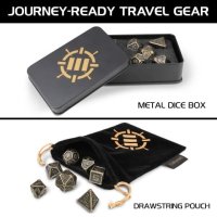 ENHANCE Tabletop RPGs 7pc DnD Metal Dice Set with Case and Dice Bag