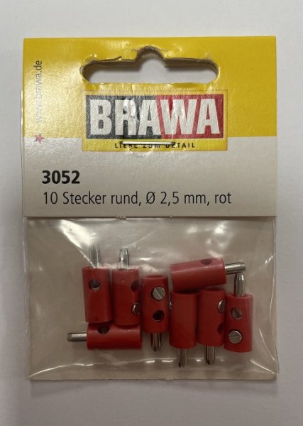 Brawa 3052 10 Stecker rund (rot), Durchmesser 2,5mm