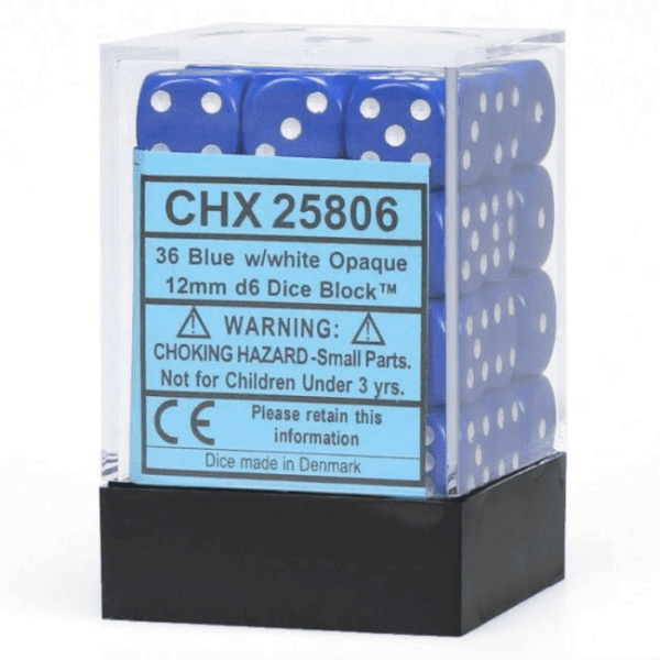 Chessex Würfelbox Blue/White Opaque 12mm d6 Dice Block (36 Dice)