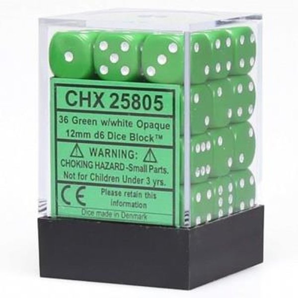 Chessex Würfelbox Green/white Opaque 12mm d6 Dice Block (36 Dice)