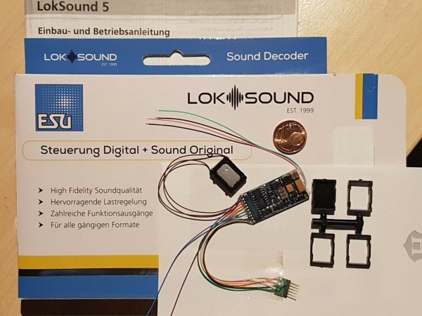 ESU 58416 H0 LokSound 5 Decoder 6-pol. DCC/MOT/M4 +Lautsprecher +Wunschsound (56499)